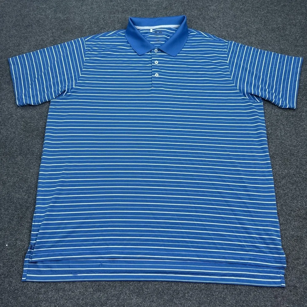 adidas Climalite Polo Shirt Mens Size 2XL XXL Blue‎ Striped Golf Active